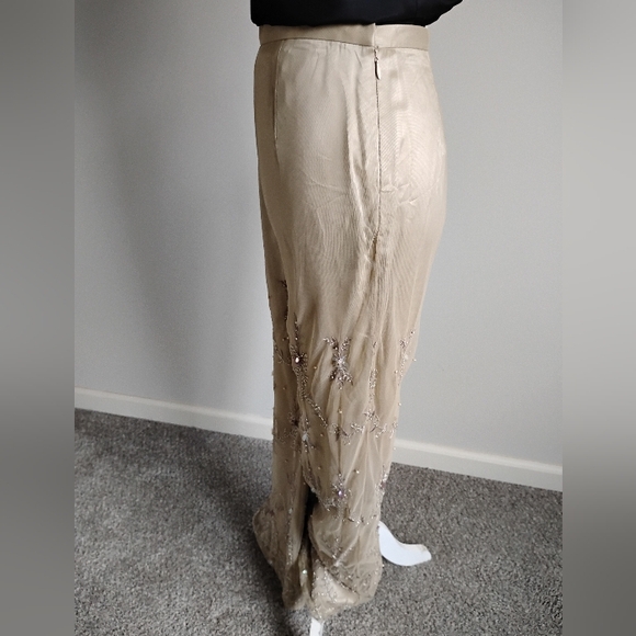 Vie By Victoria Royal By Mary Bay Silk Beaded Tulle Pants Gold Beaded Size 4 - Picture 7 of 15